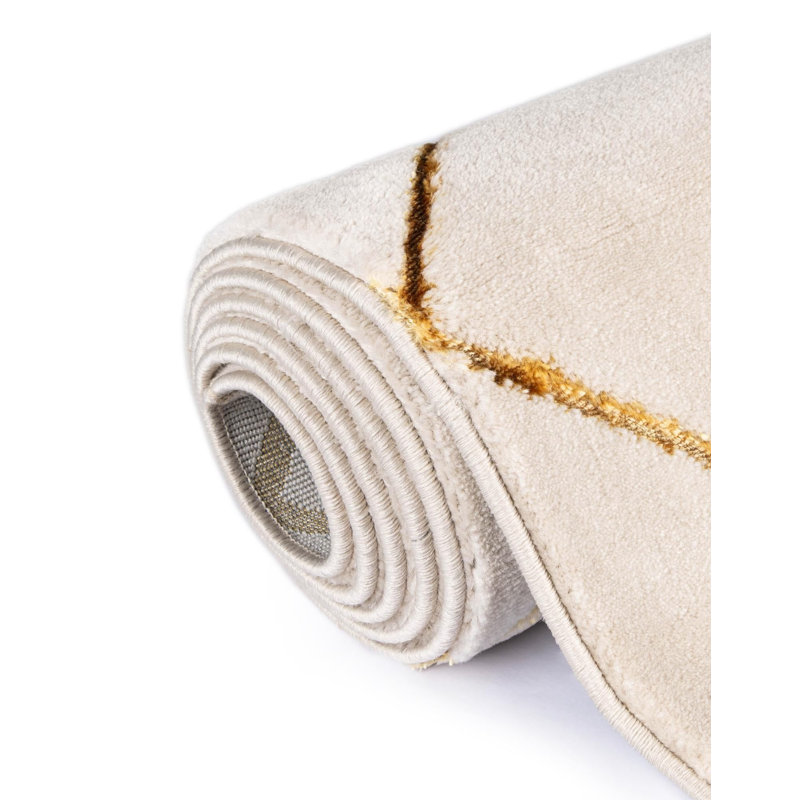 Contemporary Etowah Area Rug White and Gold Color, Square 7'10"