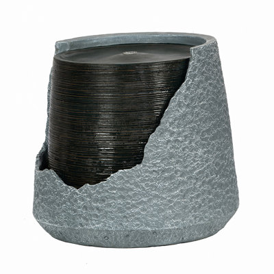 Indoor Outdoor Polyresin Water Fountain, Unique Broken Urn Fountain Chic Dynamic Modern Design With Light For Garden, Lawn, Backyard, Porch