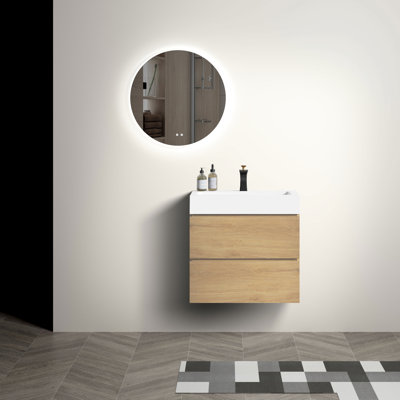 24" Bathroom Vanity - Natural Oak Finish For Elegant Bathrooms Wall Mounted Storage Shelf With Sink