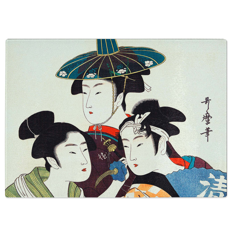 Tempered Glass The Three Young Women by Kitagawa Utamaro Chopping Board, 39 cm W x 28.5 cm L