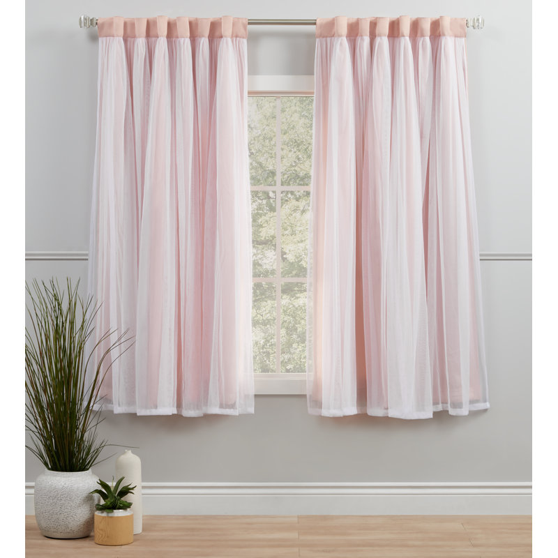 Catarina Layered Solid Room Darkening and Sheer Hidden Tab/Rod Pocket Top Curtain Panel Pair, 50" W x 63" L, Rose Blush