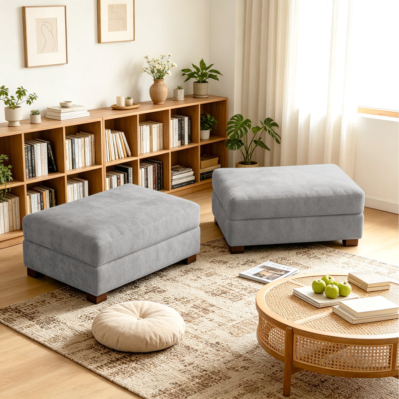 Repose-pieds rembourré rectangulaire en chenille gris, partie modulaire pour canapé modulaire, Gris