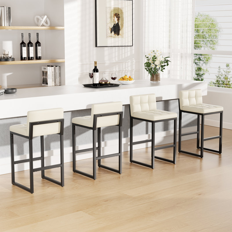 Counter Stool with Metal Frame, Beige, 4