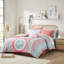 Couette et draps pour lit Queen Coral - Motif médaillon, drap plat, parure de lit à motif médaillon, taies d'oreiller brodées