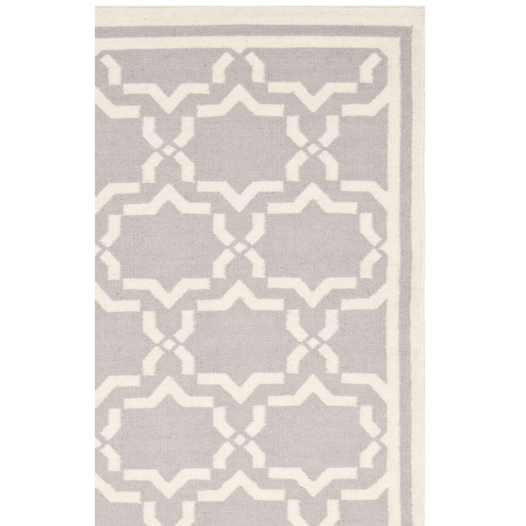 Rodgers Hand Woven Flat Weave Wool/Cotton Geometric Rug in Gray/Ivory