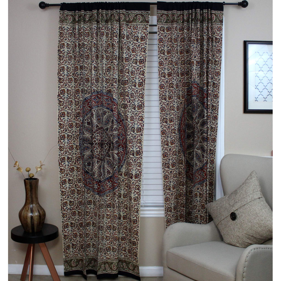 100 % Cotton Paisley Semi-Sheer Single Curtain Panel Bungalow Rose Curtain 