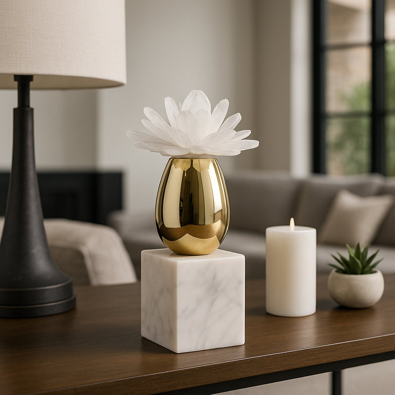 Oakden Elegant Floral Marble Statue For Home Decor - Modern Decorations For Living Room Accent - Decorative Sculpture Object For Office Or Bookshelf Decor