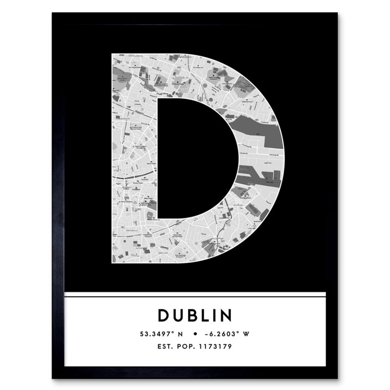 Dublin City Map Dublin Black & White - Single Picture Frame Typography