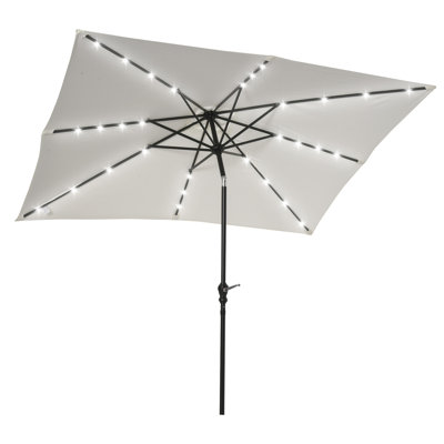 White Solar Umbrella With Led Lights - Tilt And Crank Design, Outdoor Shade For Creating Nice Settings 9' X 7' Tiltable, Practical To Use, Garden, Deck, Backyard, Pool
