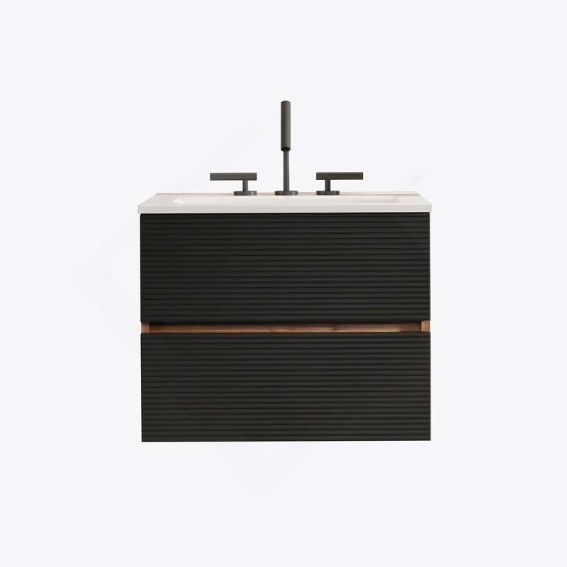 Meuble-lavabo mural avec lavabo en céramique, Noir / brun, 24"