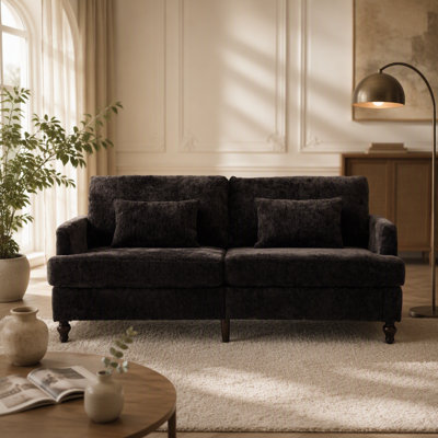 Canapé en chenille de style Mid-Century moderne en tissu, canapé 2 places rembourré avec canapé moderne pour le salon, canapé avec pieds en bois brun pour la chambre à coucher, lecture