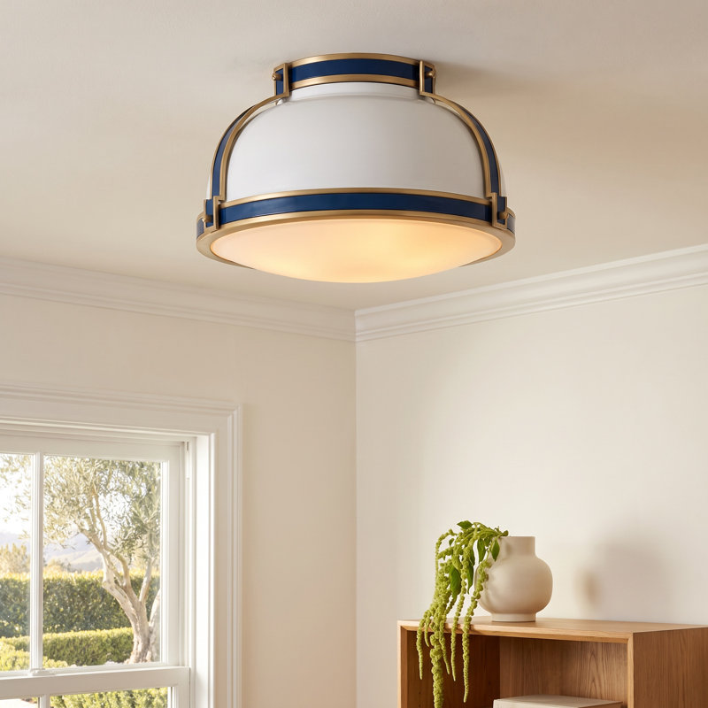 Calathea Flush Mount, White/Blue