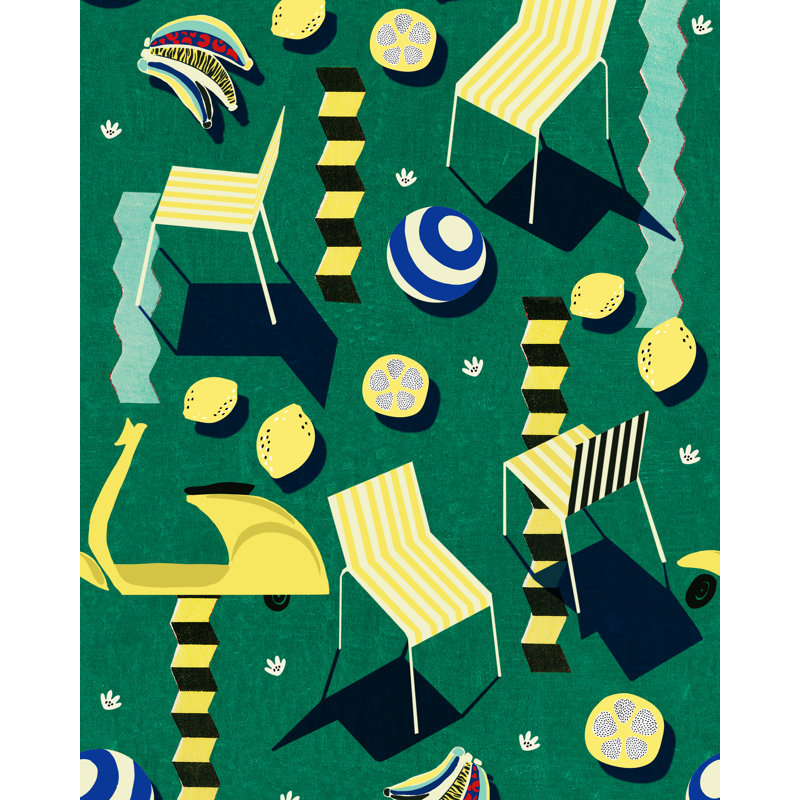LA DOLCE VITA Wallpaper Roll, Green/Yellow/Black/Blue