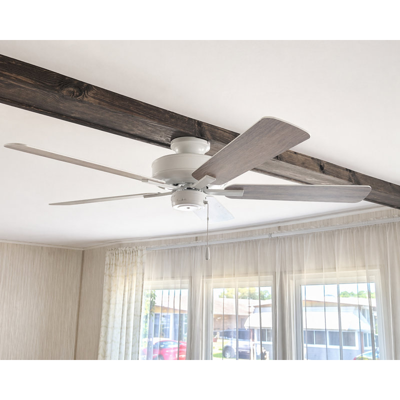 52" Metro 5 - Blade Standard Ceiling Fan with Pull Chain, Chalk White with Weathered Wood Blades