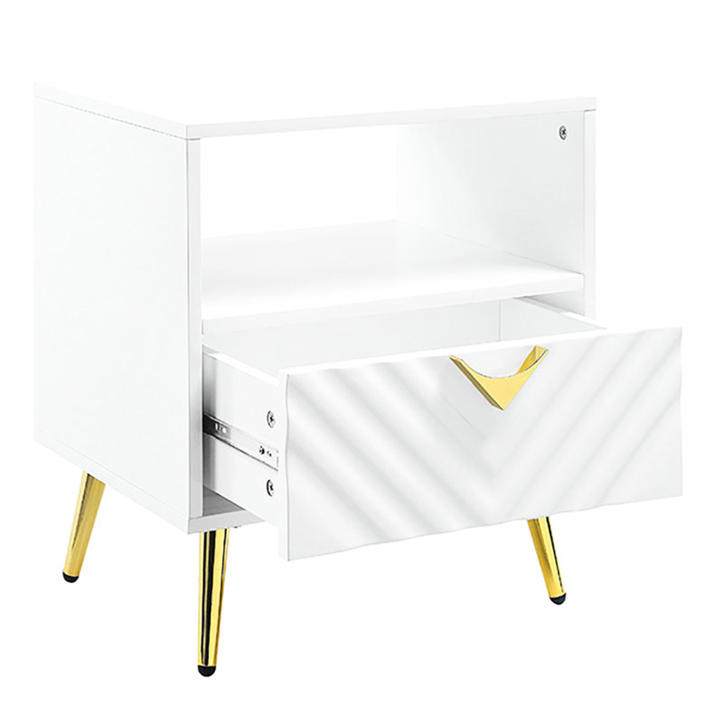 Table de bout blanche ultra brillante - Options de rangement avec tiroir et tablette