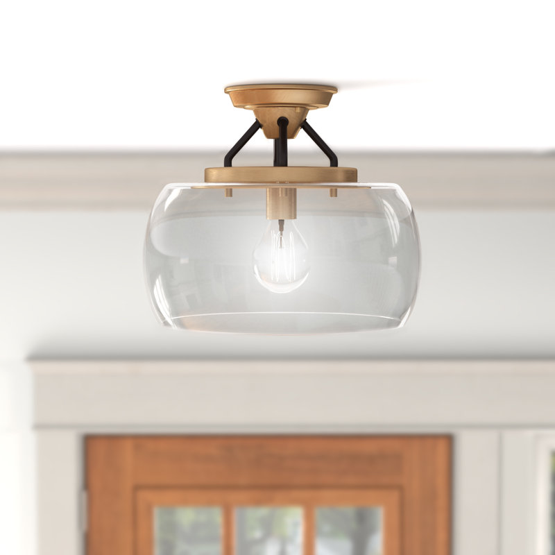 Roseta Glass Semi Flush Mount, Bronze/Antique Brass