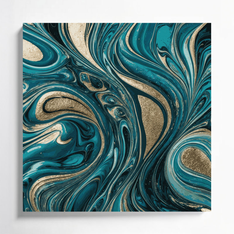 Abstrait art fluide sur toile bleue 21, H 8 po x l 8 po