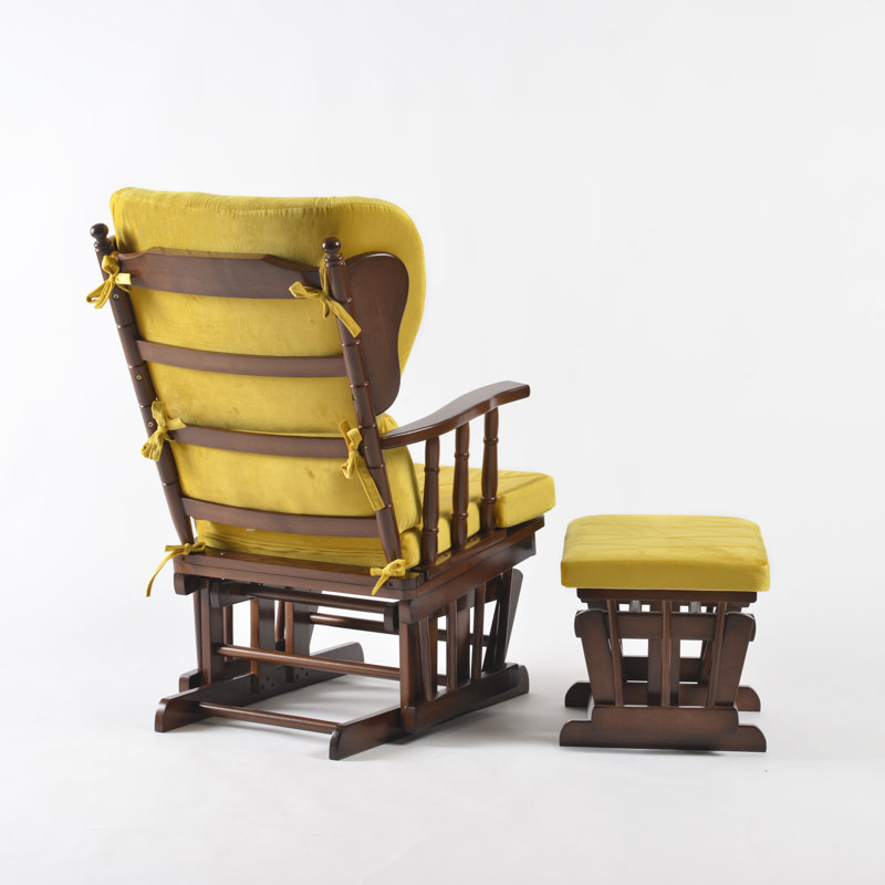Chaise berçante et repose-pieds Azariyah Konfor, Moutarde, Walnut