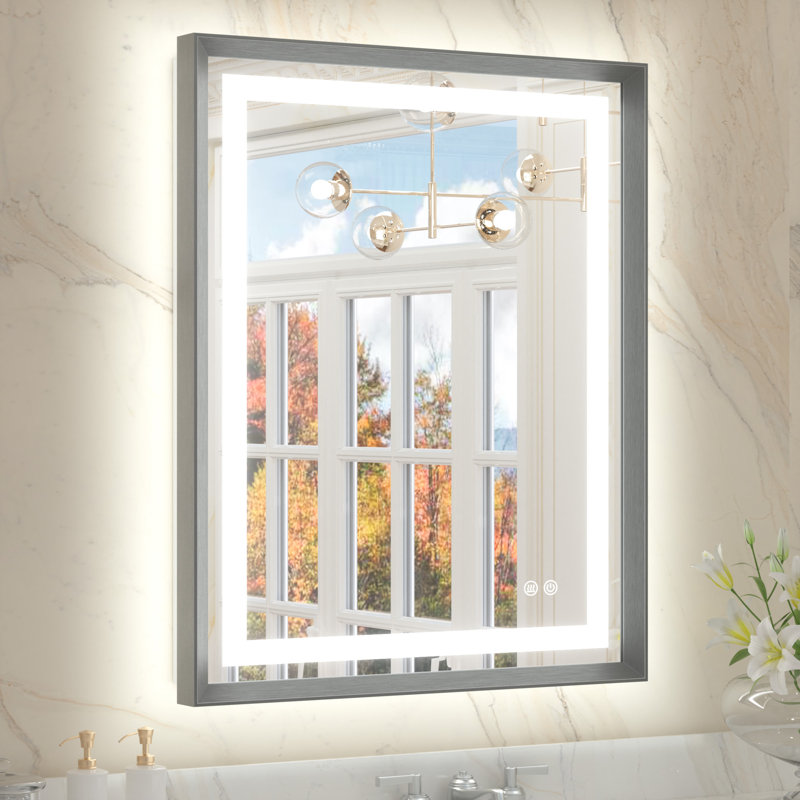 Dineen Front and Backlit LED Bathroom Vanity Mirror With Aluminum Framed and Tempered Glass, 32" x 24", Dark Gray