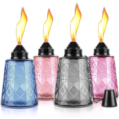 4-Pack Glass Table Top Torches - Multi-Color