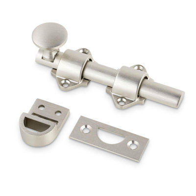 Mega Handles 4Inch Dutch Door Bolt, Durable Slide Latch for Cabinets, Toy Boxes, Pantry, Satin Nickel