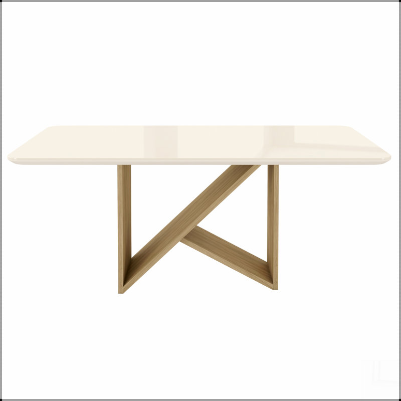 Table de salle à manger 6 places de style italien avec plateau en verre peint et base en bois élégante, Chêne, Chêne