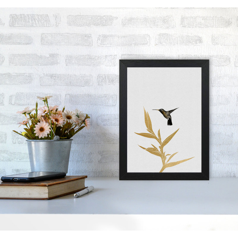 Hummingbird & Flower II - Print, 30 cm H x 21 cm W x 5 cm D, White Grain Frame
