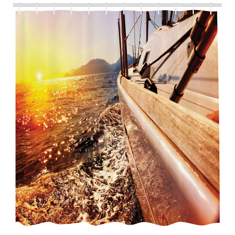 Ensemble de rideau de douche et crochets en mer, H 69 po x l 105 po