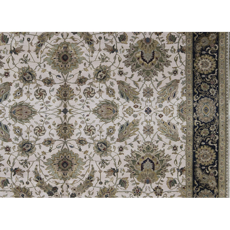 Tapis ivoire et bleu noué à la main de haute qualité