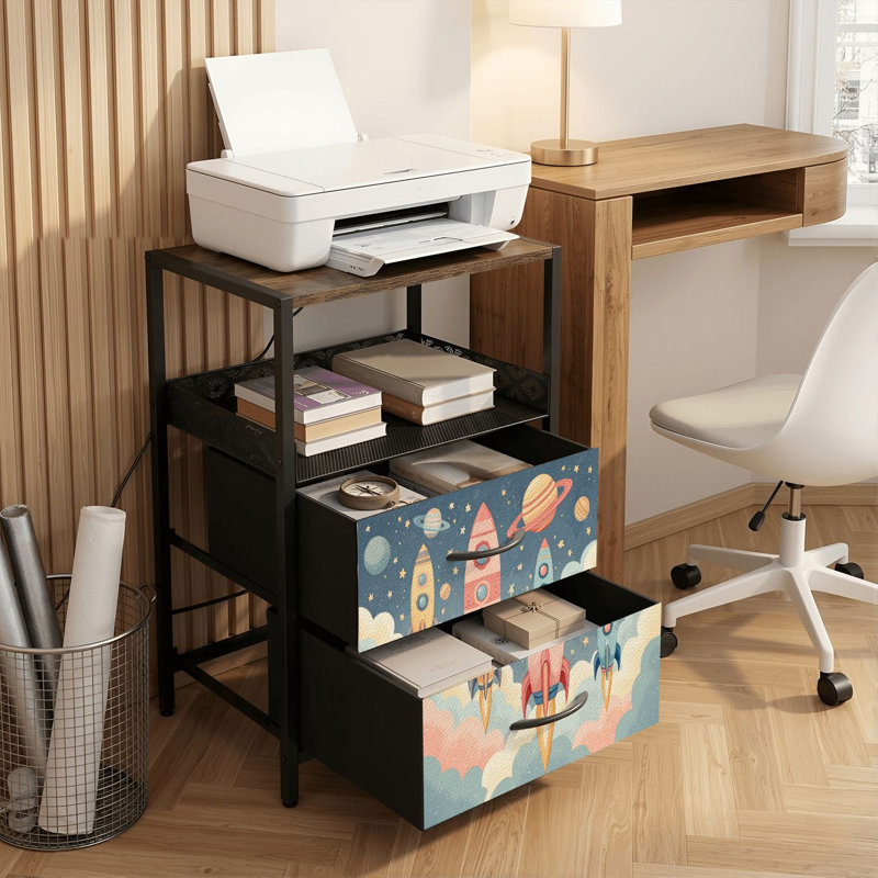 Table de chevet 2 tiroirs avec station de charge, table de chevet de chambre à coucher avec ports USB et prises USB