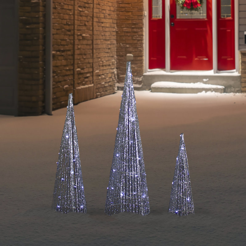 Décoration de Noël d'extérieur cône scintillant à DEL 23,5 po, Argent