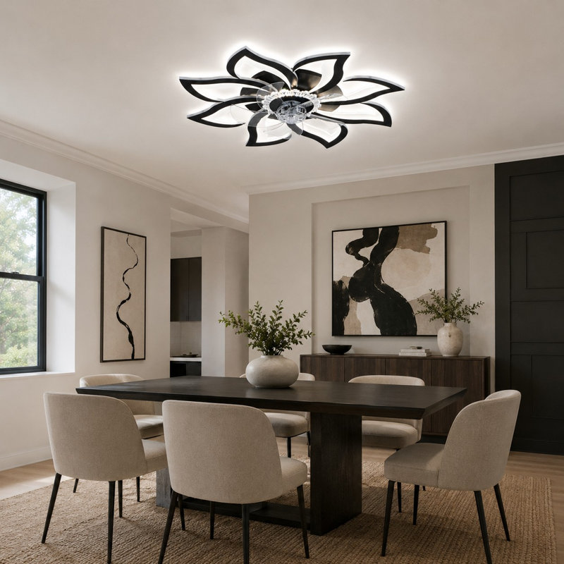 Ventilateur de plafond DEL réversible à 5 pales de 80 cm (31,5 po) avec variateur, télécommande et application, Noir