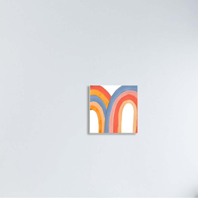 Playful Double Rainbow Arches Blue Red Orange par Emily Navas - Peinture, Plaque murale, H 12 po x l 12 po x P 0,5 po