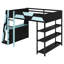 Lit mezzanine pleine grandeur avec bureau, tablettes et lumières DEL, noir et bleu-261993345