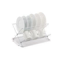 Michael Graves Design Deluxe Dish Rack with Gold Finish Wire and Removable  Dual Compartment Utensil Holder, White/Gold 