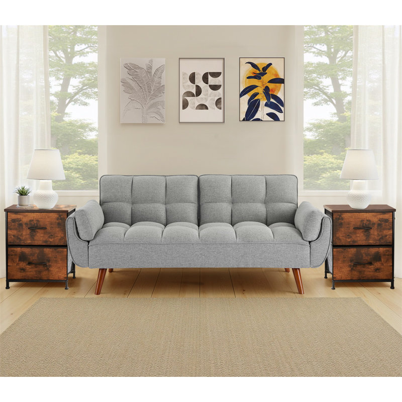 Convertible Sleeper Sofa With 2 Nightstands – Modern Space-Saving Set For Small Spaces, Light Gray