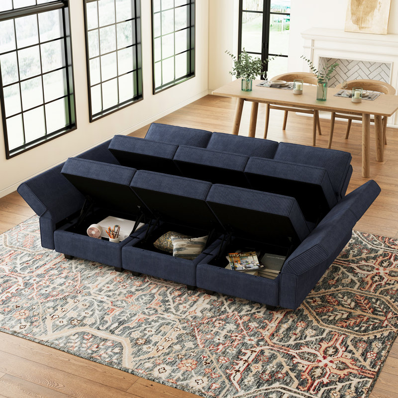 Canapé-lit modulaire Corduroy, Velours côtelé bleu