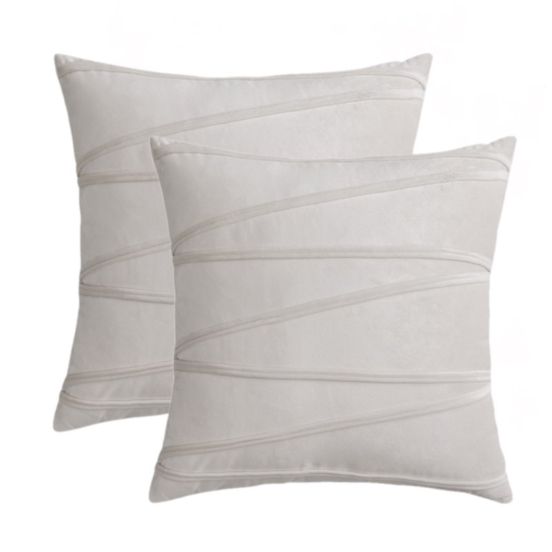 Housses de coussins carrés en velours Throw Cross Lines, Crème, 16 po x 16 po