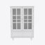Buffet minimaliste blanc avec portes en verre et tiroir