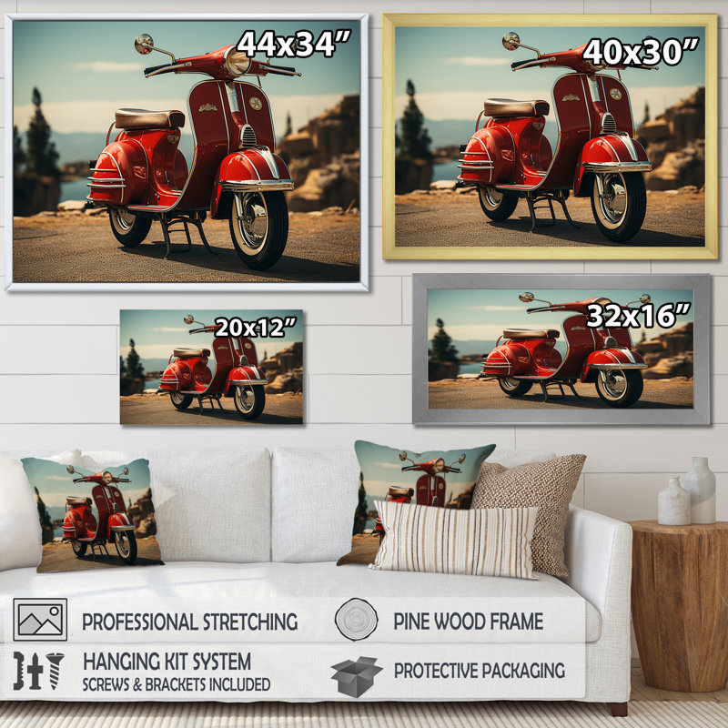 Retro Scooter Adventure sur impression sur toile, Toile tendue, 12" H x 20" W