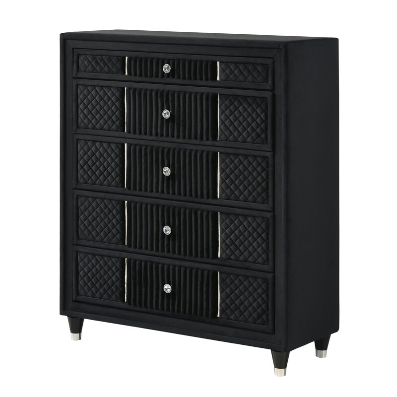 Commode contemporaine 1 pièce en velours noir avec revêtement texturé luxueux