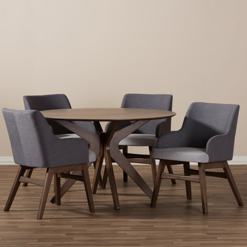 Monte Mid-Century Modern Wood Round 5-Piece Dining Set