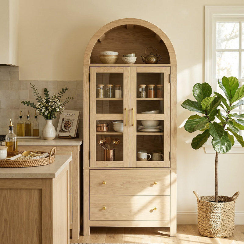 71" Modern Wooden Pantry Cabinet with Adjustable Shelves and Spacious Drawers for Kitchen Storage, Bois naturel