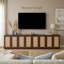 Meuble de rangement à 2 portes, meuble d'appoint en bois massif et en rotin, buffet modulaire, système de rangement extensible pour salon et meuble télé, montage facile, noyer foncé-907445515