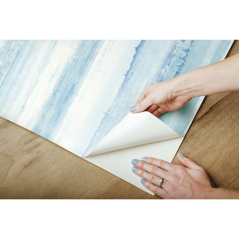 Menachem Stripe 16.5' L x 20.5" W Abstract Peel and Stick Wallpaper Roll, Blue