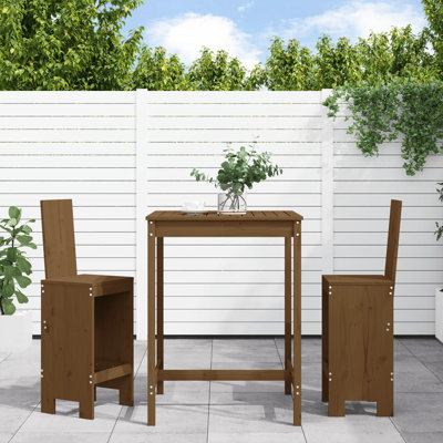 Nathaneil Pine Solid Wood Wicker Bar Set with Stools