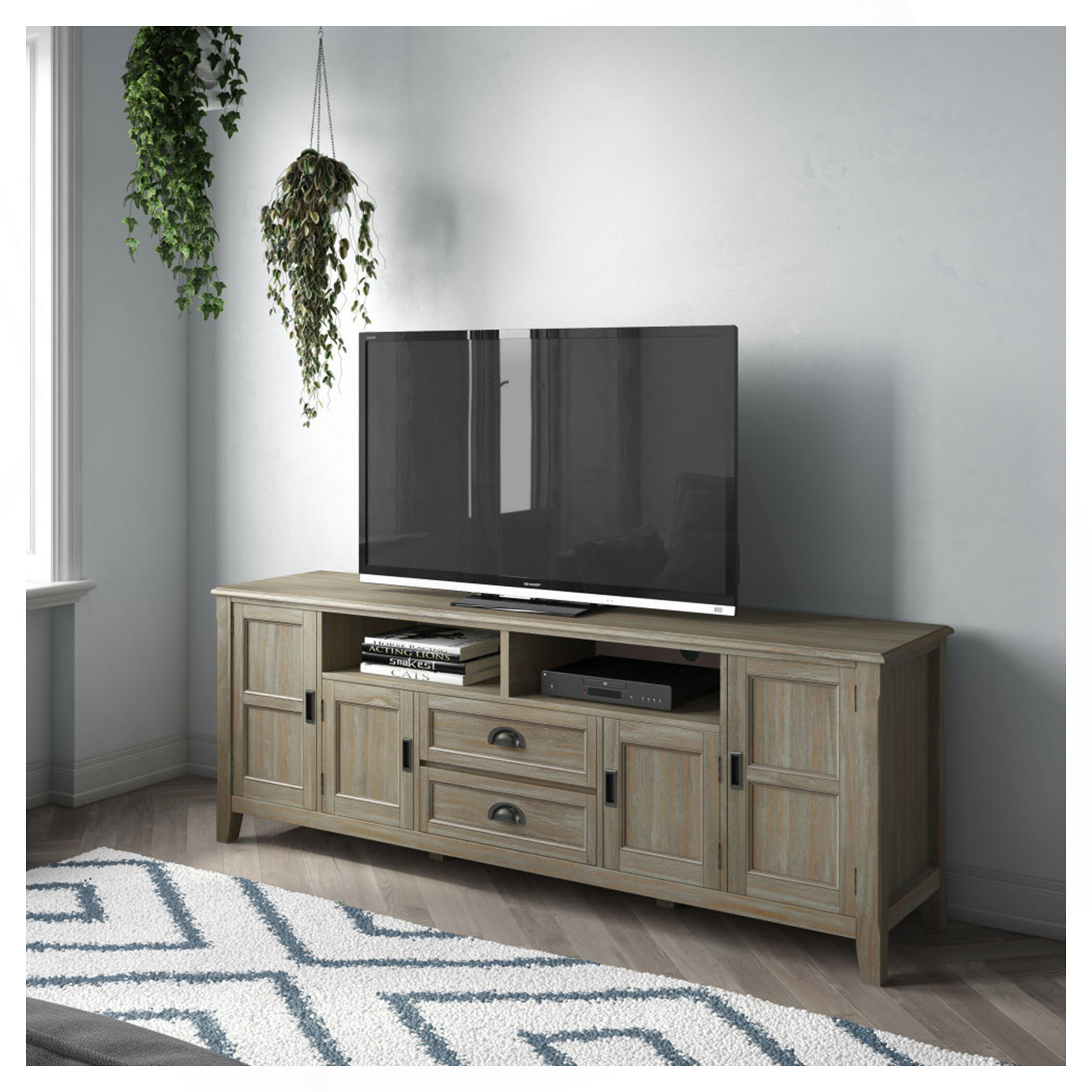 One Allium Way® Burlington 72 Inch TV Media Stand with Distressed Grey ...