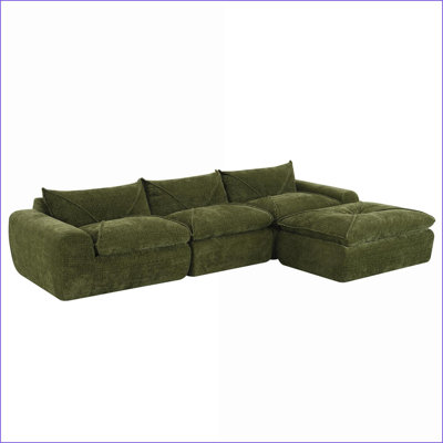 Sectional Sofa 116'' for Living Room No Assembly Legless Ottoman Modern Chenille | Sage Green | Chenille