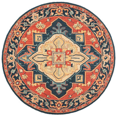 Bluffs Hand Loomed Wool/Cotton/Latex Oriental Rug in Red/Navy