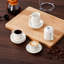 Ensemble de 6 tasses à espresso en céramique et soucoupe empilables en blanc avec support argenté 6 pièces | Ensemble de demitasse 3 oz, design empilable moderne-122829689